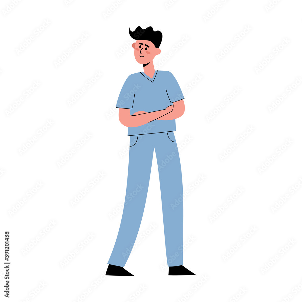 Vector flat illustration of standing european nurse isolated on white