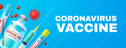 Coronavirus 2019-nCoV Vaccile. Stop Coronavirus design with realistic glossy medical syringe. Healthcare design