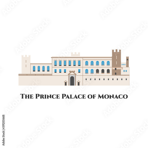 Prince's Palace in Monaco. City architecture. Flat cartoon style historic sight showplace attraction web site vector illustration. World travel vacation sightseeing European collection vector