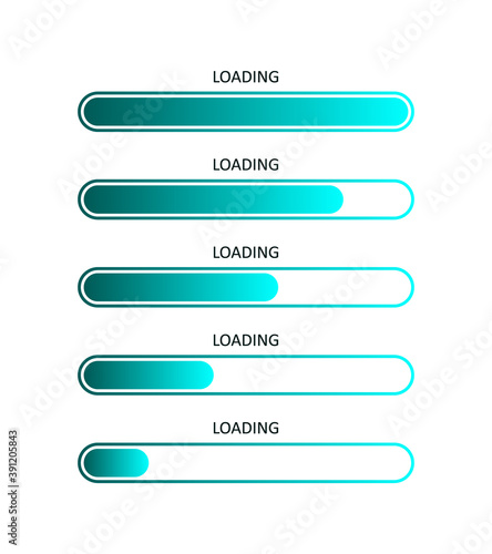 Load bar progress. Status of download. Icons of web loaders. UI for upload on computer. Blue template for internet page, application and software. Digital design elements for speed and time. Vector