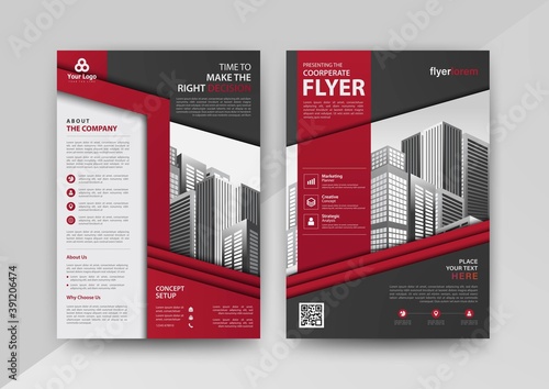 Business abstract vector template for Brochure, Annual Report, Magazine, Poster, Corporate Presentation, Portfolio, Flyer 
with red and black color size A4, Front and back