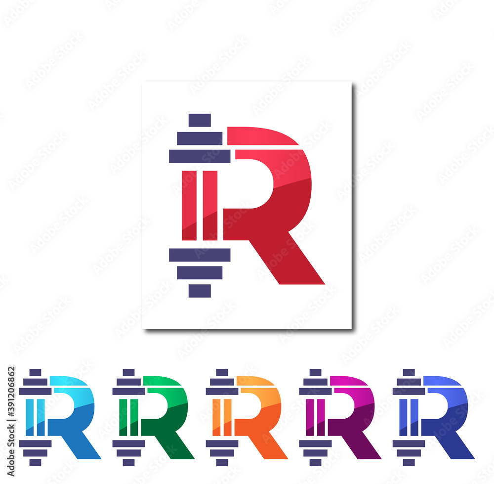 Fototapeta premium R Alphabet Fitness Creative Logo Design Concept