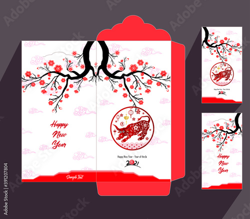 Envelopes for Happy chinese new year and luna new year 2021, year of the Ox