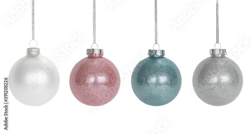 Christmas Decorations, set of hanging Christmas balls glass isolated
