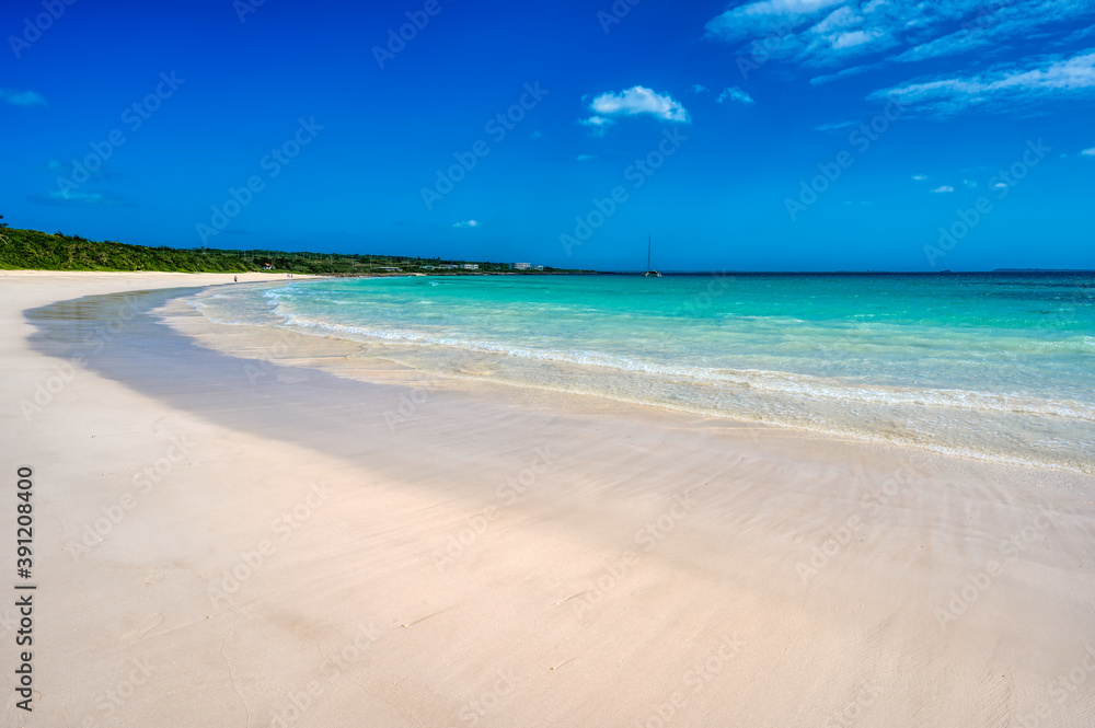 The pristine waters of Toguchinohama beach on Irabu Island, Miyakojima, an island in southern Okinawa, Japan
