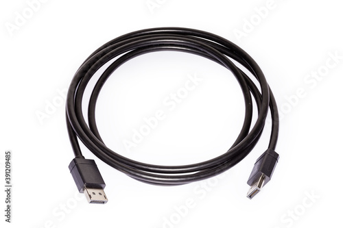DisplayPort cable with full-size connectors on a white background