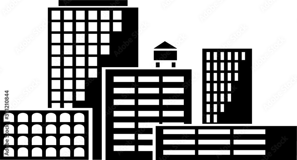Black and white building illustration