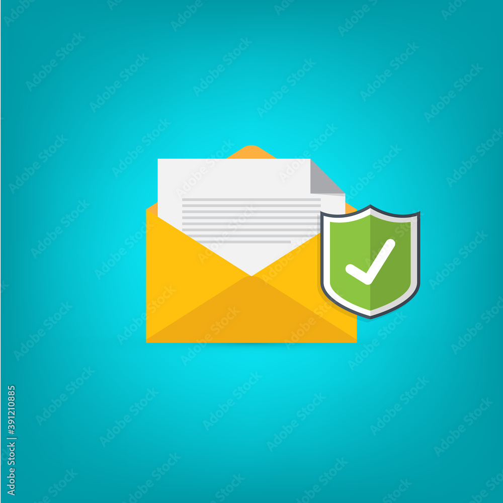 Email security concept, e-mail envelope with shield icon. Email security concept, e-mail envelope with shield icon.