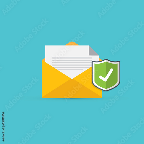 Email security concept, e-mail envelope with shield icon. 