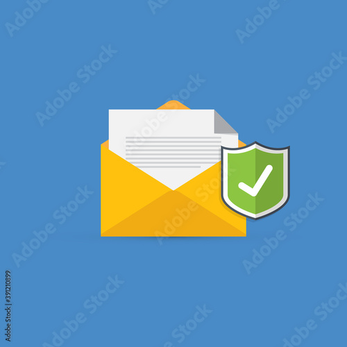 Email security concept, e-mail envelope with shield icon. 