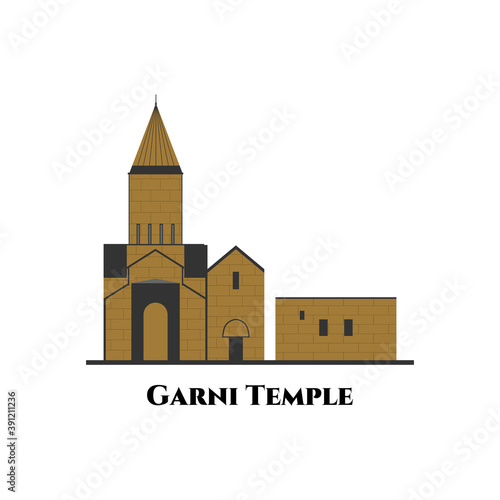 Ancient temple Garni in Armenia. Beautiful temple architecture. Amazing place to visit. Great surrounding views. Flat cartoon style historic sight showplace attraction web site vector illustration