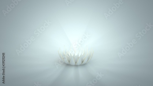 Shining white flower on light background. 3d rendering
