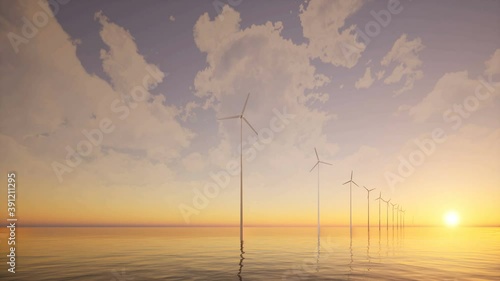 Offshore Wind farm sunset sea 4k photo