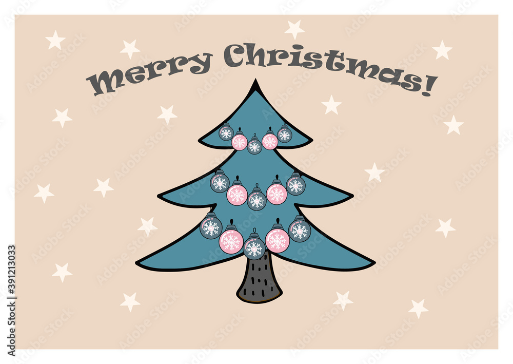 A merry Christmas postcard with a big star in the middle.  Illustration for New Year events- 