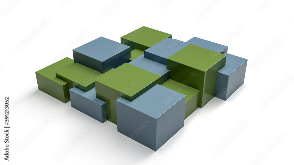 Abstract 3d modern blue and green cubes background Abstract 3d modern blue and green cubes background