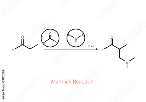 Mannich reaction chemical structure vector design illustration