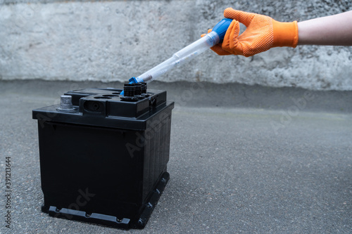 Photography The aerometer measures the density of the electrolyte in the battery