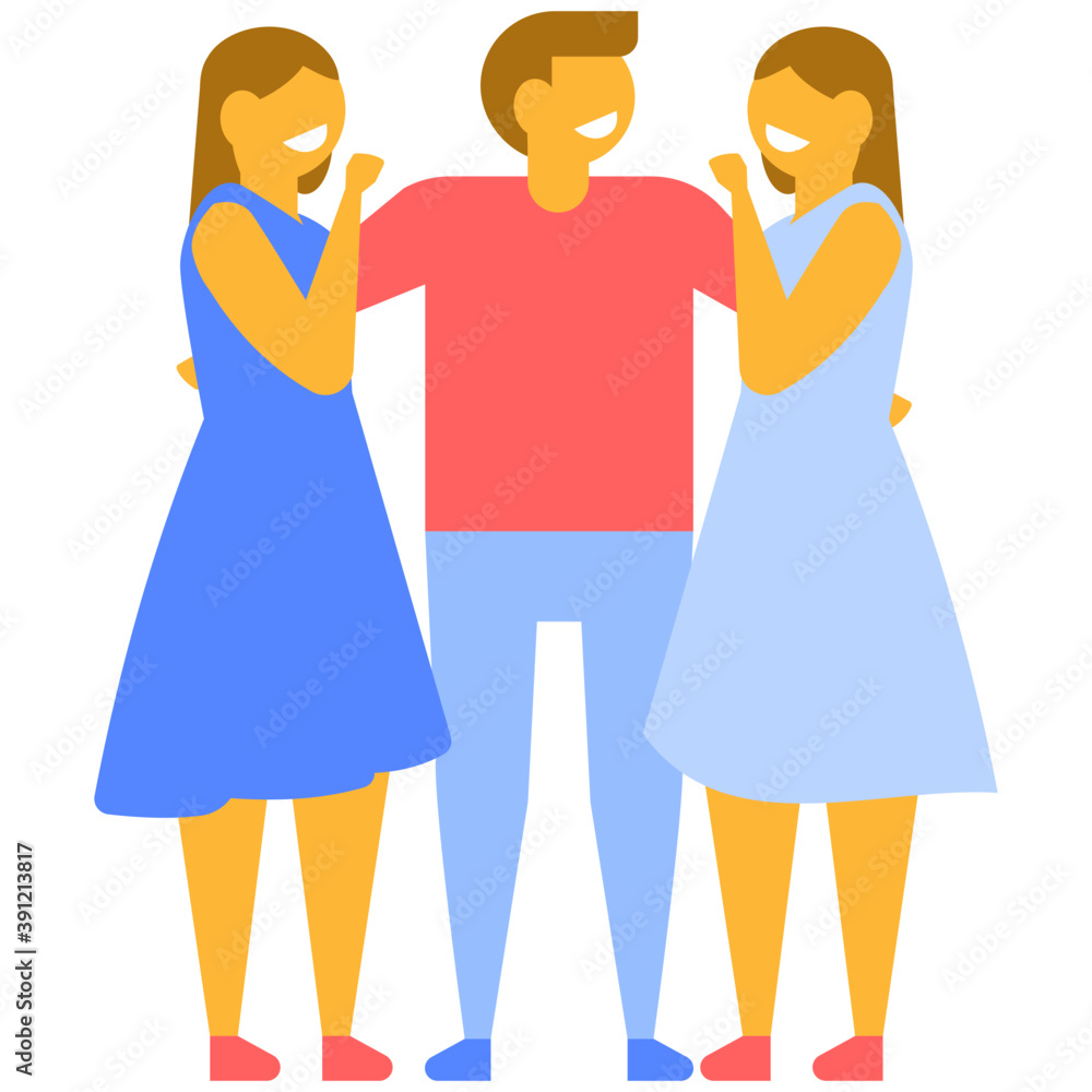 Group of friends talking and laughing together. Best friends, two girls and a boy, flat vector icon
Group of friends talking and laughing together. Best friends, two girls and a boy, flat vector icon