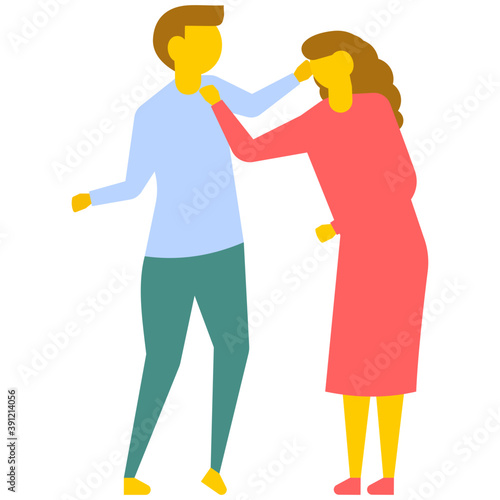 

Couple getting frustrated and husband hitting wife, domestic violence, flat vector icon 
