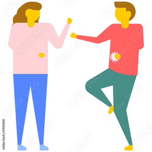 

Couple getting frustrated and husband hitting wife, domestic violence, flat vector icon 
