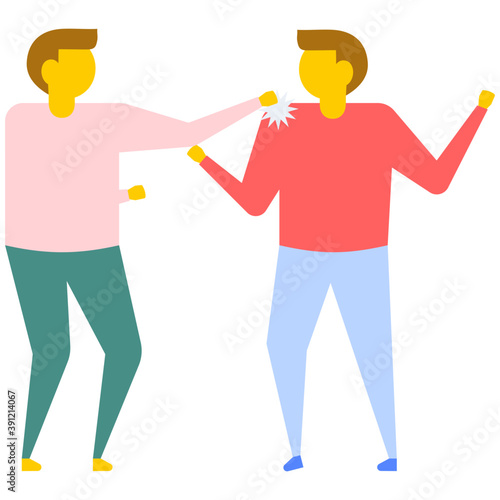 

Couple getting frustrated and husband hitting wife, domestic violence, flat vector icon 
