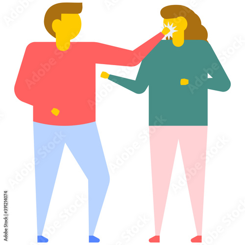 

Couple getting frustrated and husband hitting wife, domestic violence, flat vector icon 
