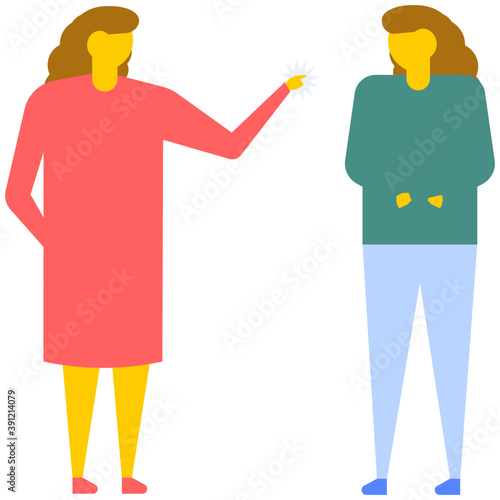 

Couple getting frustrated and husband hitting wife, domestic violence, flat vector icon 
