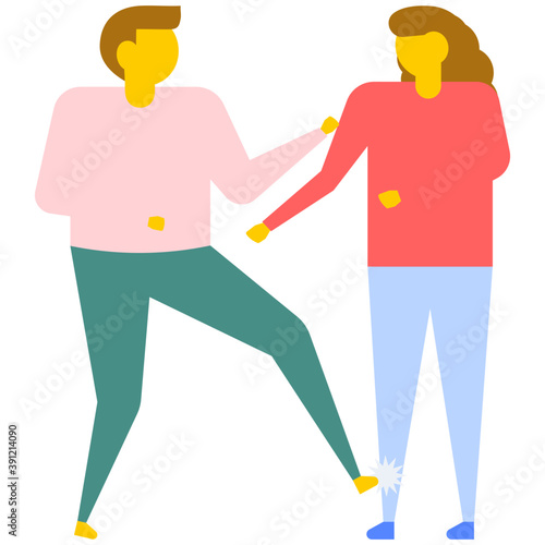 

Couple getting frustrated and husband hitting wife, domestic violence, flat vector icon 
