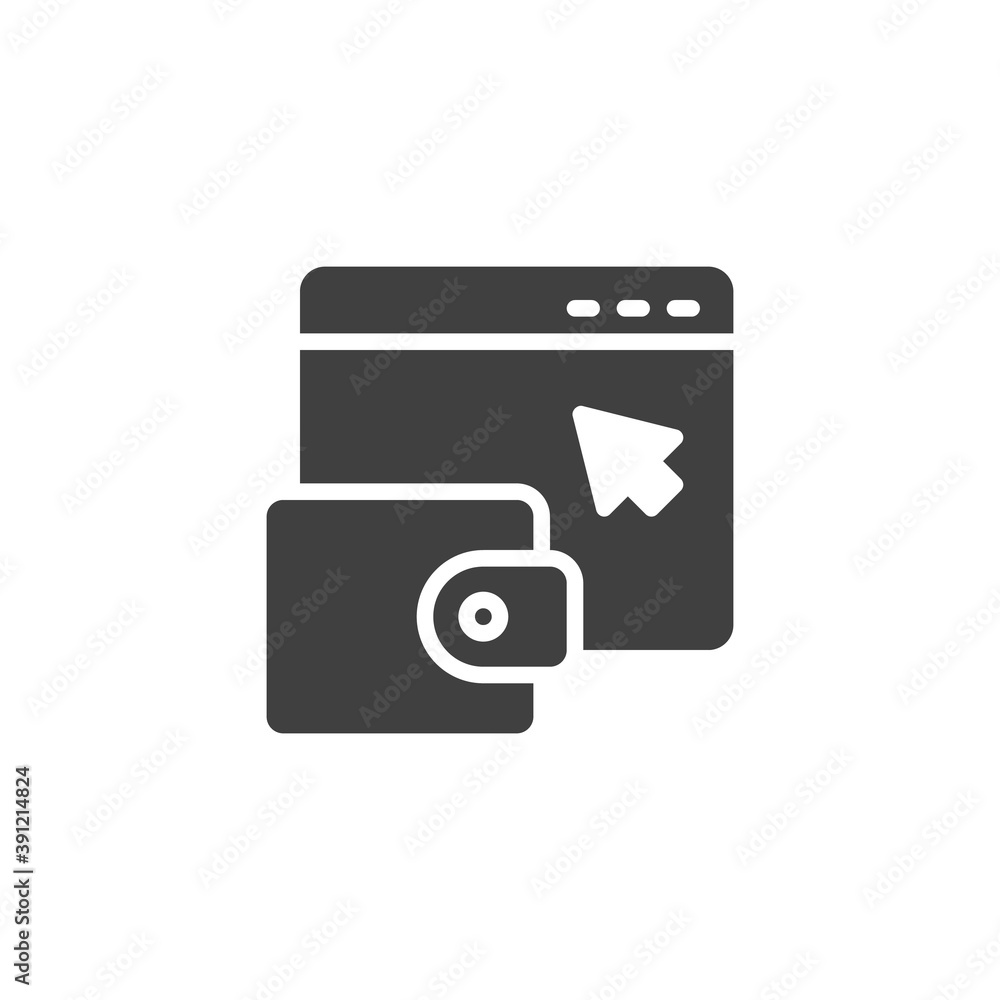 Online payment vector icon. filled flat sign for mobile concept and web design. Internet banking wallet glyph icon. Symbol, logo illustration. Vector graphics Online payment vector icon. filled flat sign for mobile concept and web design. Internet banking wallet glyph icon. Symbol, logo illustration. Vector graphics