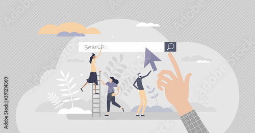 Search engine as web browser tool to find information tiny person concept