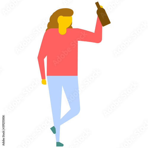 
Drunk girl holding bottle of alcohol 
