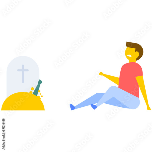 
Fear of death or horrible grave concept, flat vector icon 
