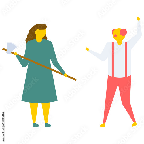 
Zombie axe murder prank, flat vector icon 
