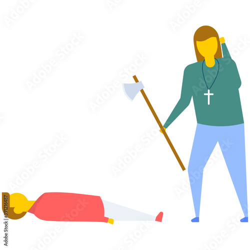 
Zombie axe murder prank, flat vector icon 
