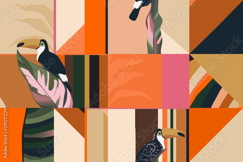 Modern abstract exotic illustration pattern. Creative collage contemporary seamless pattern. Fashionable template for design.