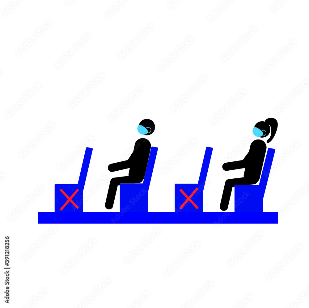 A protective campaign or measure against coronavirus. Keep your distance on public transport and wear antiviral masks. A protective campaign or measure against coronavirus. Keep your distance on public transport and wear antiviral masks.