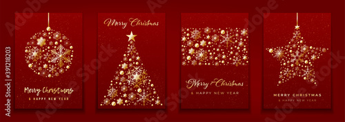 Set of christmas cards with golden elements