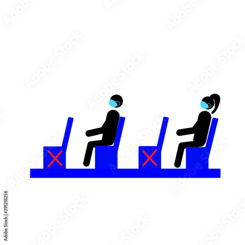 A protective campaign or measure against coronavirus. Keep your distance on public transport and wear antiviral masks.