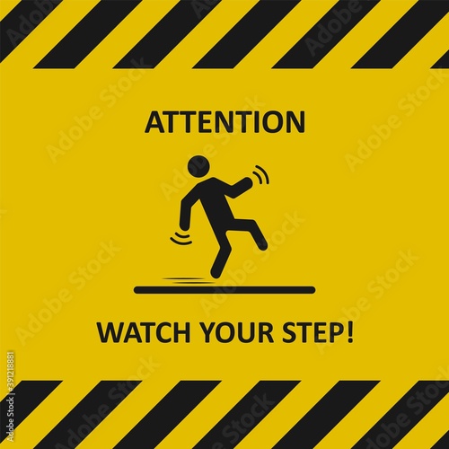 Watch your step sign. Industrial tape. Falling man icon. Vector