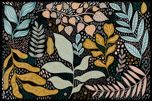 Set plant modern abstract. Floral nature fancy collection.Hand drawing form leave and texture.