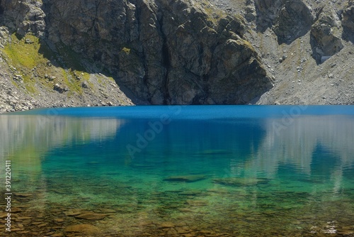 Lake in mountains photo