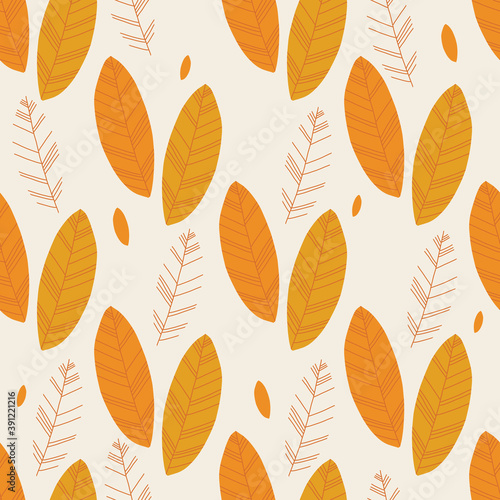 seamless autumn pattern background with monochrome leave