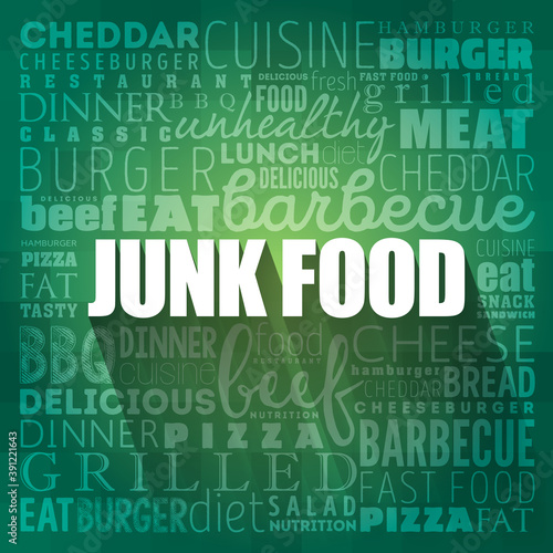 JUNK FOOD word cloud, food concept background
