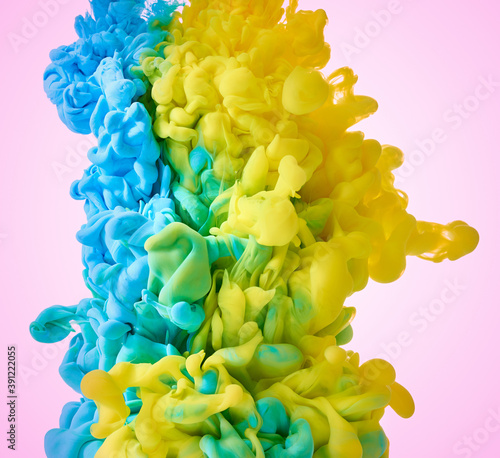 Blue and yellow abstract paint splash background