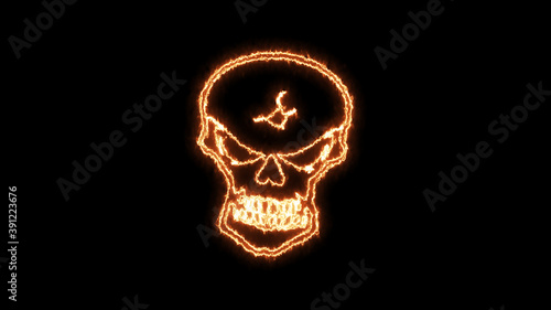 Fire burning skull. Devilish Skull burning Hell with scary, halloween, horror concept. Royalty high-quality free stock photo image fire flames burn over a devilish skull on a black background