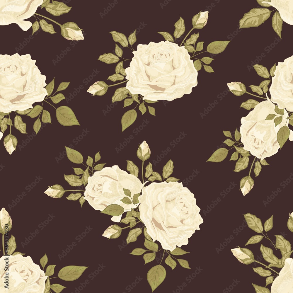 custom made wallpaper toronto digitalBouquets of flowers. Roses and leaves. Vintage seamless pattern. Design for wallpaper and fabric in pastel colors. Isolated vector illustration.