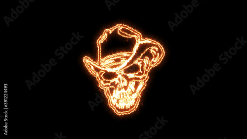 Fire burning skull. Devilish Skull burning Hell with scary, halloween, horror concept. Royalty high-quality free stock photo image fire flames burn over a devilish skull on a black background