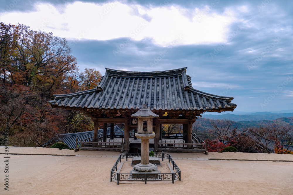 Stone lantern and belfry (national treasure)in temple-Busuksa(temple name), Youngju Gyoungsangbukdo, Korea