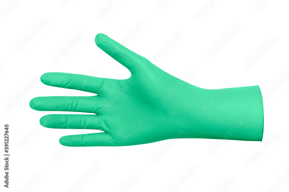 Obraz premium Pale light sea color rubber cleaner glove isolated white