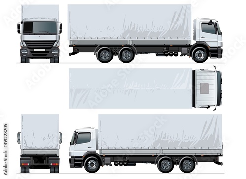 Vector awning flatbed truck mockup isolated on white background